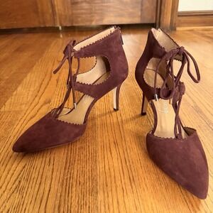 Women's Arturo Chiang Suede Burgundy Pump Pointed Toe Tie Closure Sz10M